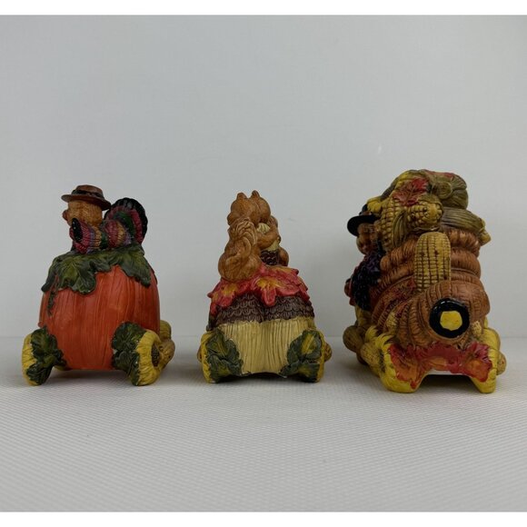 Vintage Ceramic Light-Up Train Set Autumn Harvest Fall Cornucopia Squirrels 3 pc - Picture 13 of 16